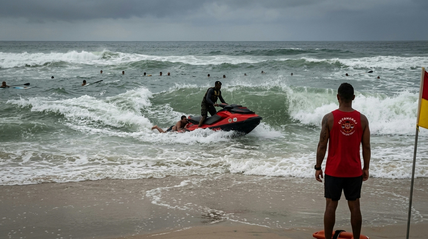 Bombeiros resgatam 20 pessoas do mar na Barra da Tijuca após ventania Bombeiros resgatam 20 pessoas do mar na Barra da Tijuca após ventania