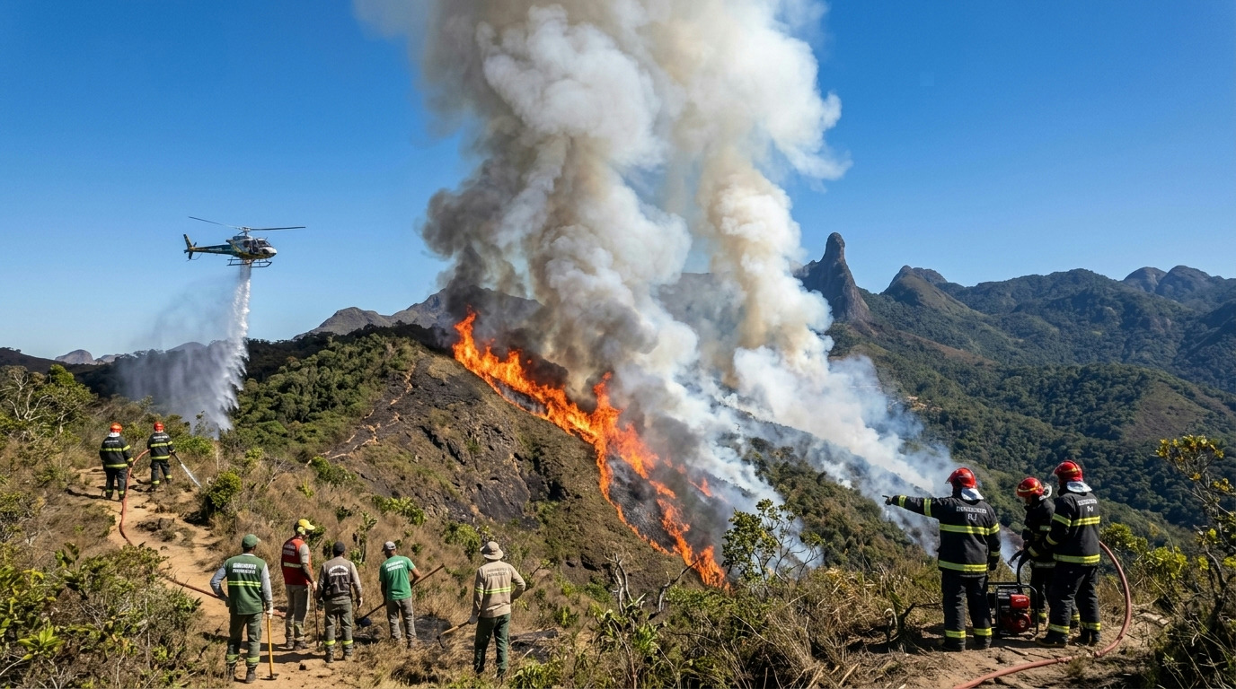 Fogo avança em Teresópolis e mobiliza grande força-tarefa na Região Serrana Fogo avança em Teresópolis e mobiliza grande força-tarefa na Região Serrana
