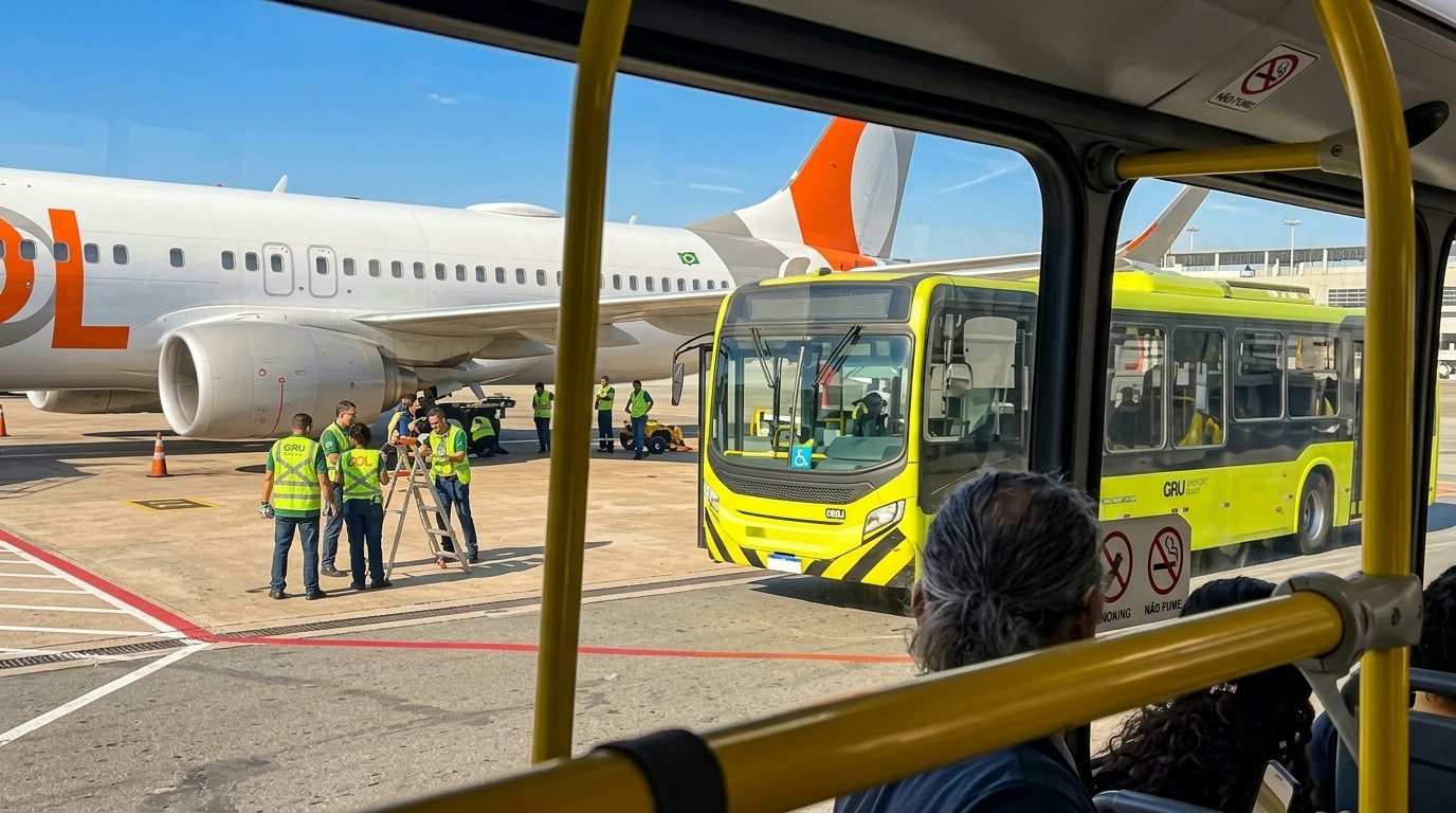 Ônibus colide com avião da Gol em Guarulhos e altera voo para Assunção