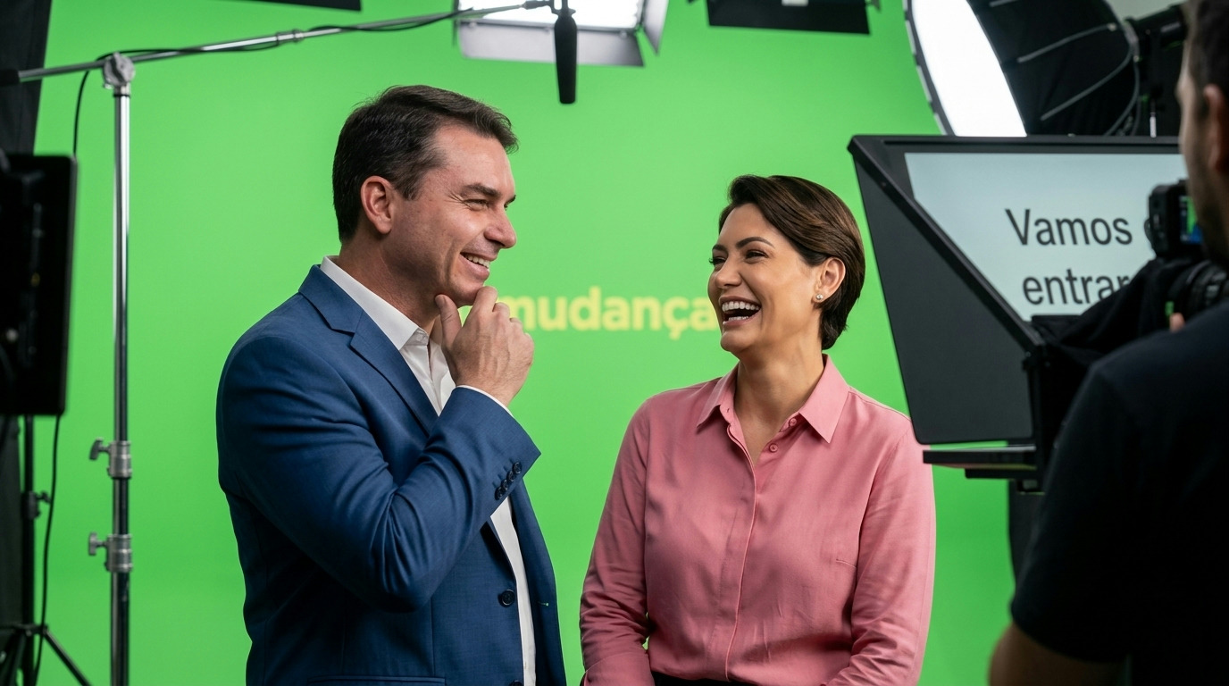Michelle Bolsonaro e Flávio gravam vídeo de campanha e sinalizam reconciliação Michelle Bolsonaro e Flávio gravam vídeo de campanha e sinalizam reconciliação