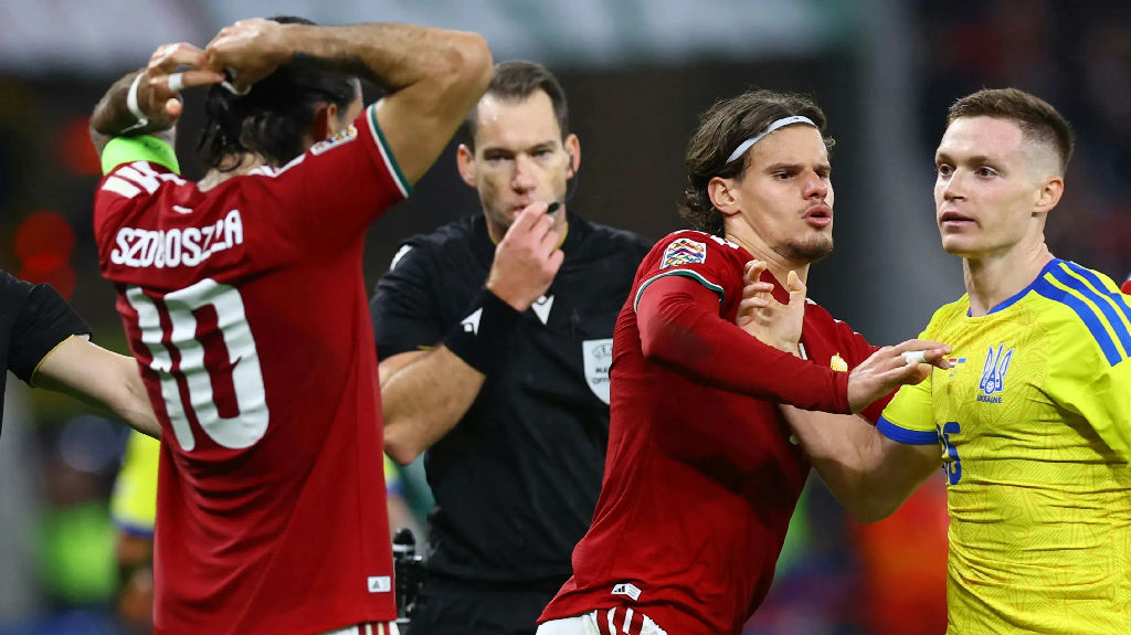 Dominik Szoboszlai sparks late brawl in Hungary match before pausing to fix his HAIR​‌​